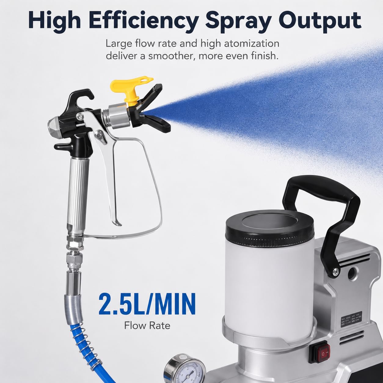 1600 W Airless agregat malarski, wysokociśnieniowy opryskiwacz ścienny ze zbiornikiem 2 l, przepływ 2,5 l/min, 3 prędkości i wąż 5 m do malowania domu