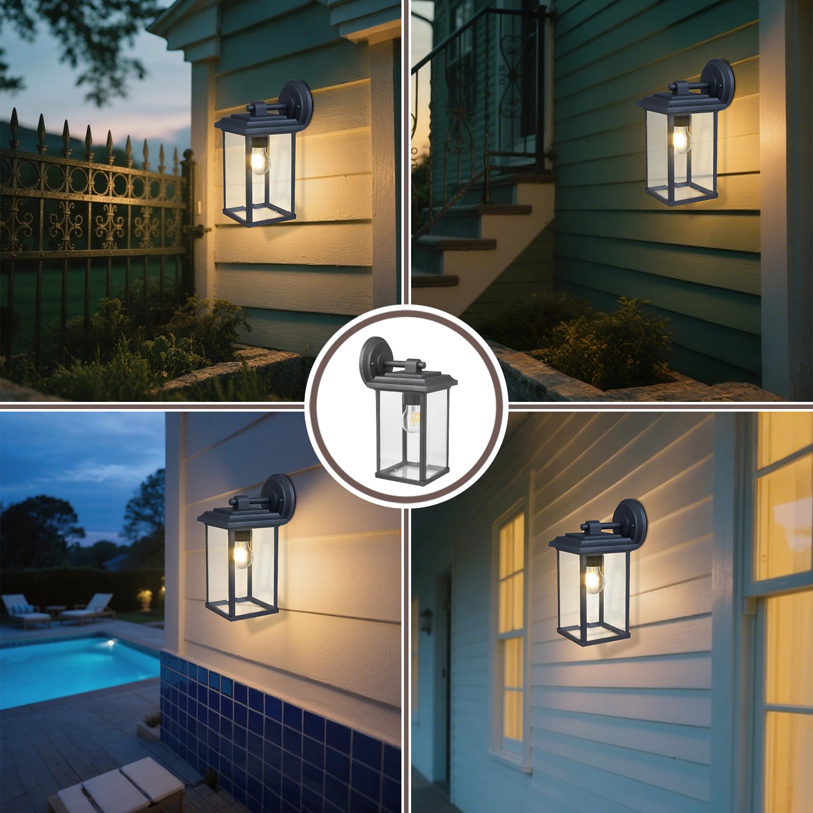 Applique da Parete per Esterni, Lampadina E27 Max 25W (Non Inclusa), IP65 ImpermeabileCorpo in Alluminio, Diffusore in Vetro, Lampada da Esterno a Parete con Paralume in Vetro Trasparente