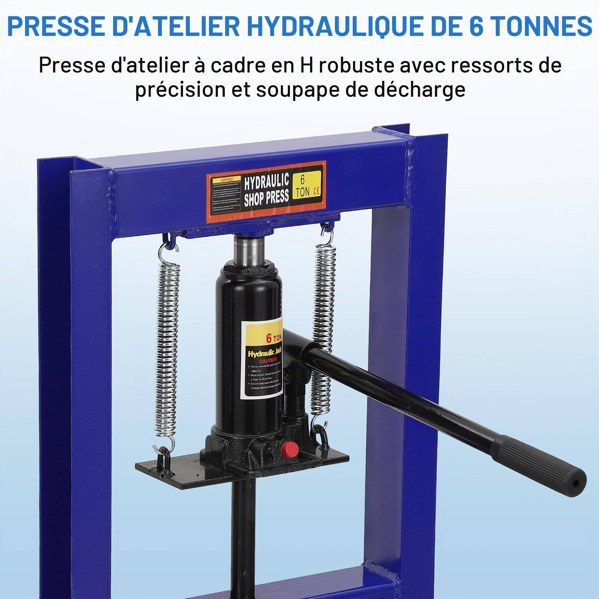 Garvee Presse Hydraulique 6 Tonnes Cadre H Robuste – Table Réglable & 2 Plaquettes – Pour Ébavurage, Redressage Métal & Réparations Auto