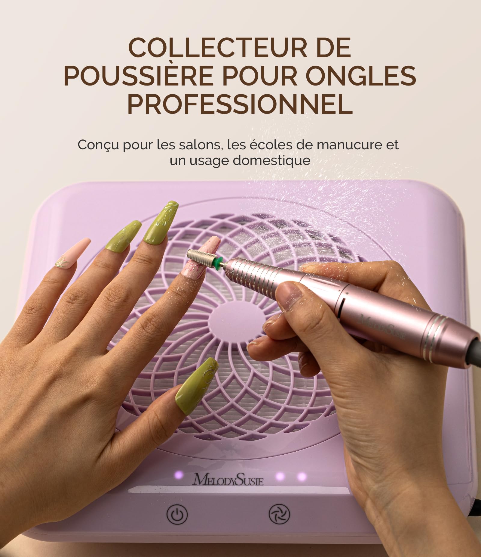 MelodySusie Aspirateur Ongles Professionnel avec Filtre Réutilisable, SProF Collecteur de Poussière d'Ongles, Aspirateur de Table Puissant pour la Manucure au Salon ou à la Maison, Violet