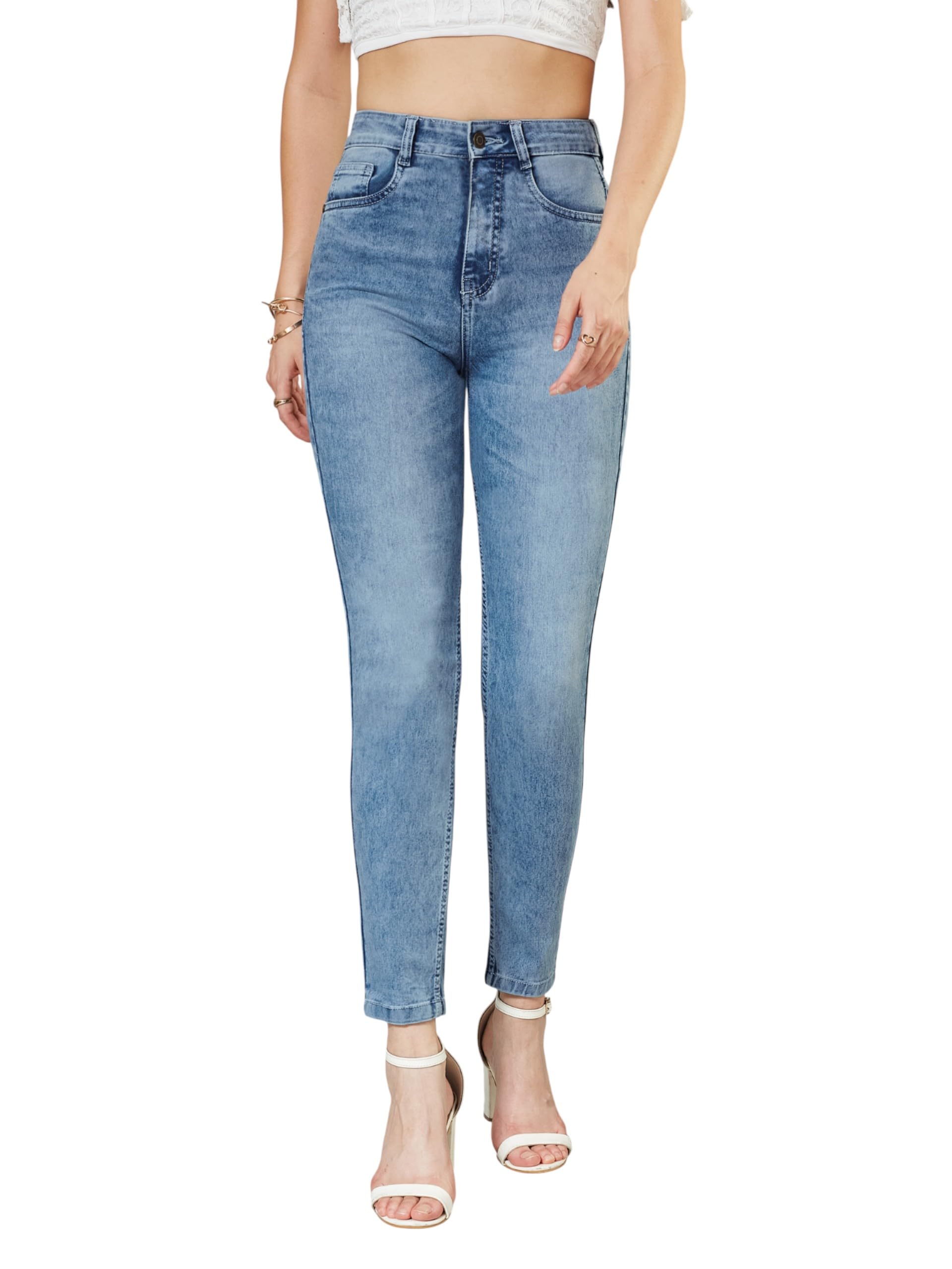 miss chase Women's Slim Fit High Rise Length Light Wash Denim Stretchable Jeans-picture-11