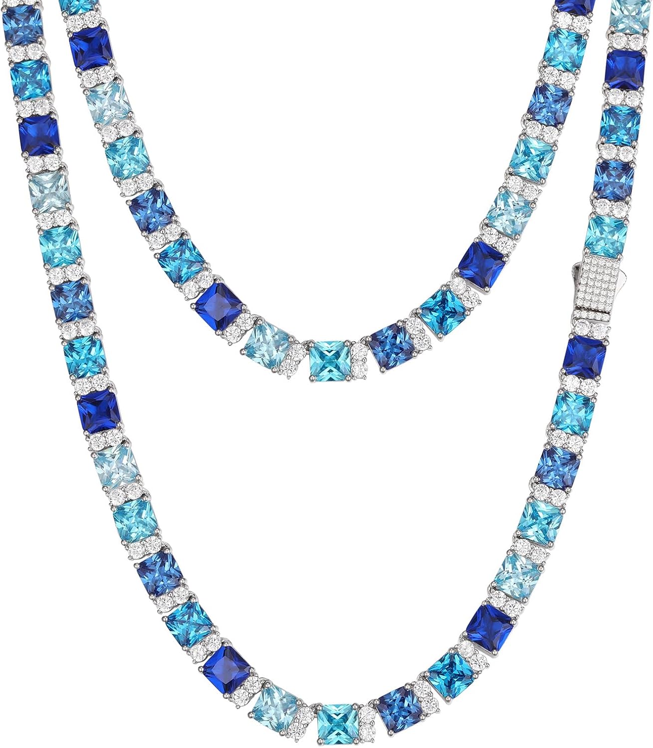 925 Sterling Silver Tennis Necklace 18K Gold Plated Diamond Chain For Men Women 7-8MM Tennis Diamond Necklace Colorful Blue Hypoallergenic Cubic Zirconia Chains Birthday Christmas Gift