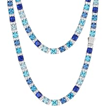 925 Sterling Silver Tennis Necklace 18K Gold Plated Diamond Chain For Men Women 7-8MM Tennis Diamond Necklace Colorful Blue Hypoallergenic Cubic Zirconia Chains Birthday Christmas Gift