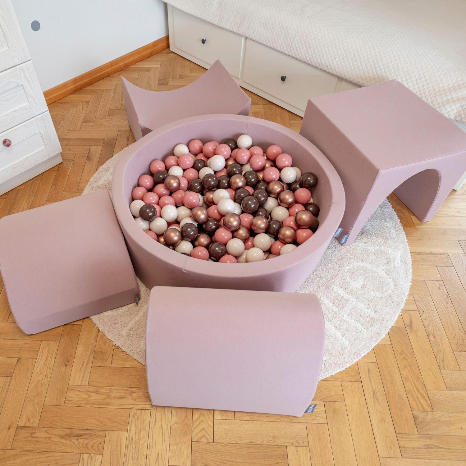 KiddyMoon Parque Infantil De Espuma con Rodondo Piscina De Bolas Piscina (200 Bolas) + Version 1 para Niños, Brecina: Beige Pastel/Amarillo Pastel/Blanco/Menta/Rosa Claro