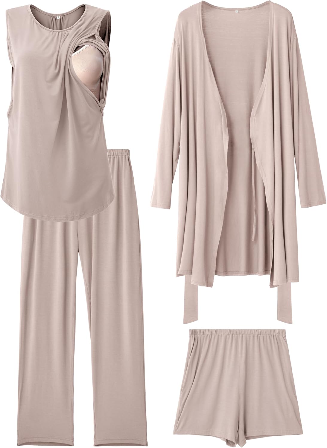Rnxrbb 4 PCS Hospital&Home Nursing Pajamas Robe Set for Postpartum Pajama Maternity Breastfeeding Pj Birth Lounge Clothes