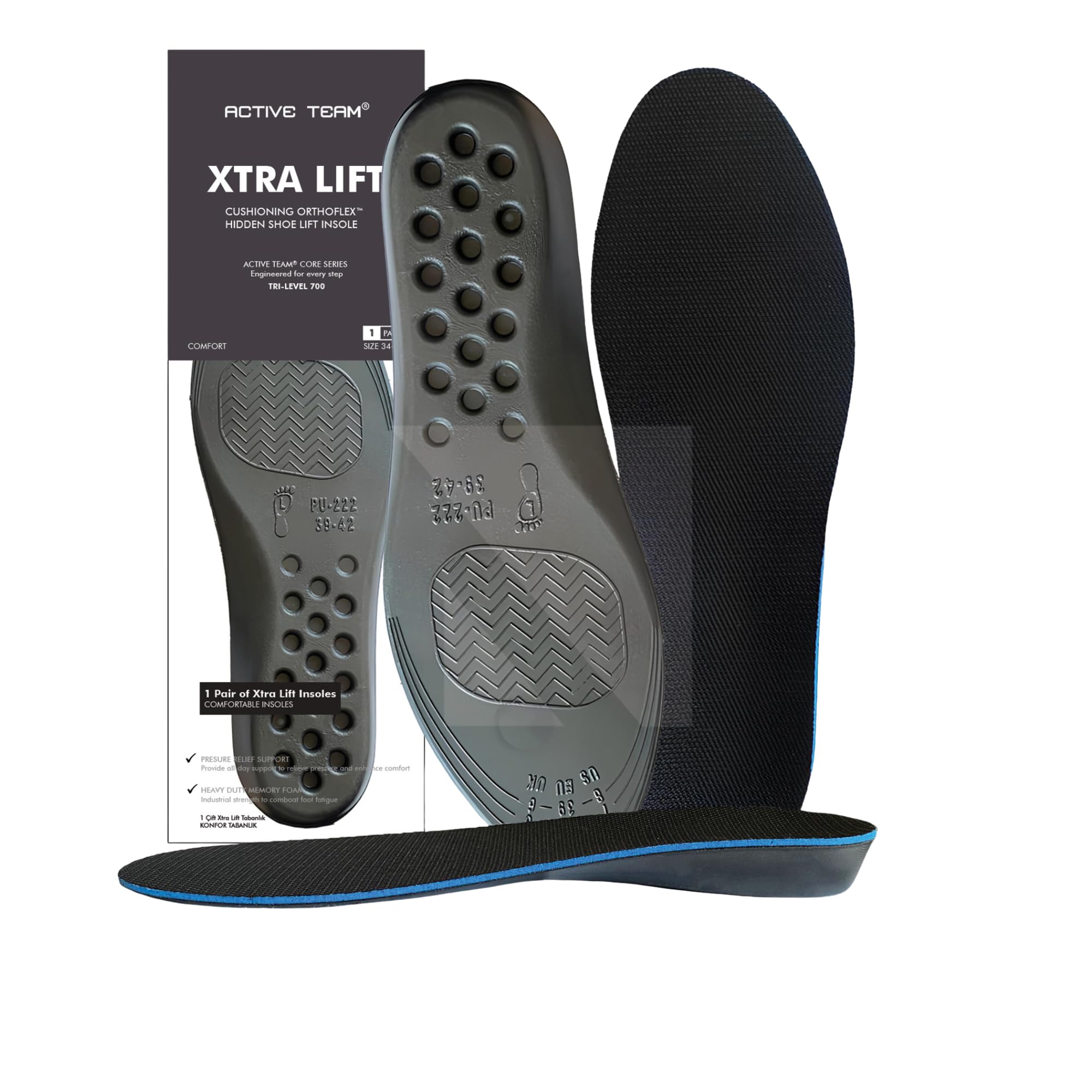 Active Team - Boy Uzatıcı Tabanlık, İçten hava yastıklı, Koku Önleyici, Parfümlü (2 cm, 43-46)