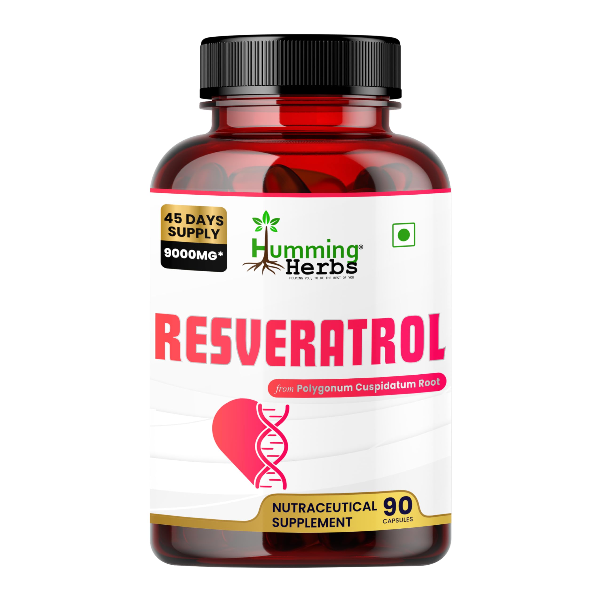 Humming Herbs Resveratrol 9000 mg Capsules | Supports Heart Health, Anti-Inflammatory & Antioxidant Benefits | 45 Days Supply | Vegan, Natural, High Potency | Nutraceutical Supplement - 90 Capsules-picture-15