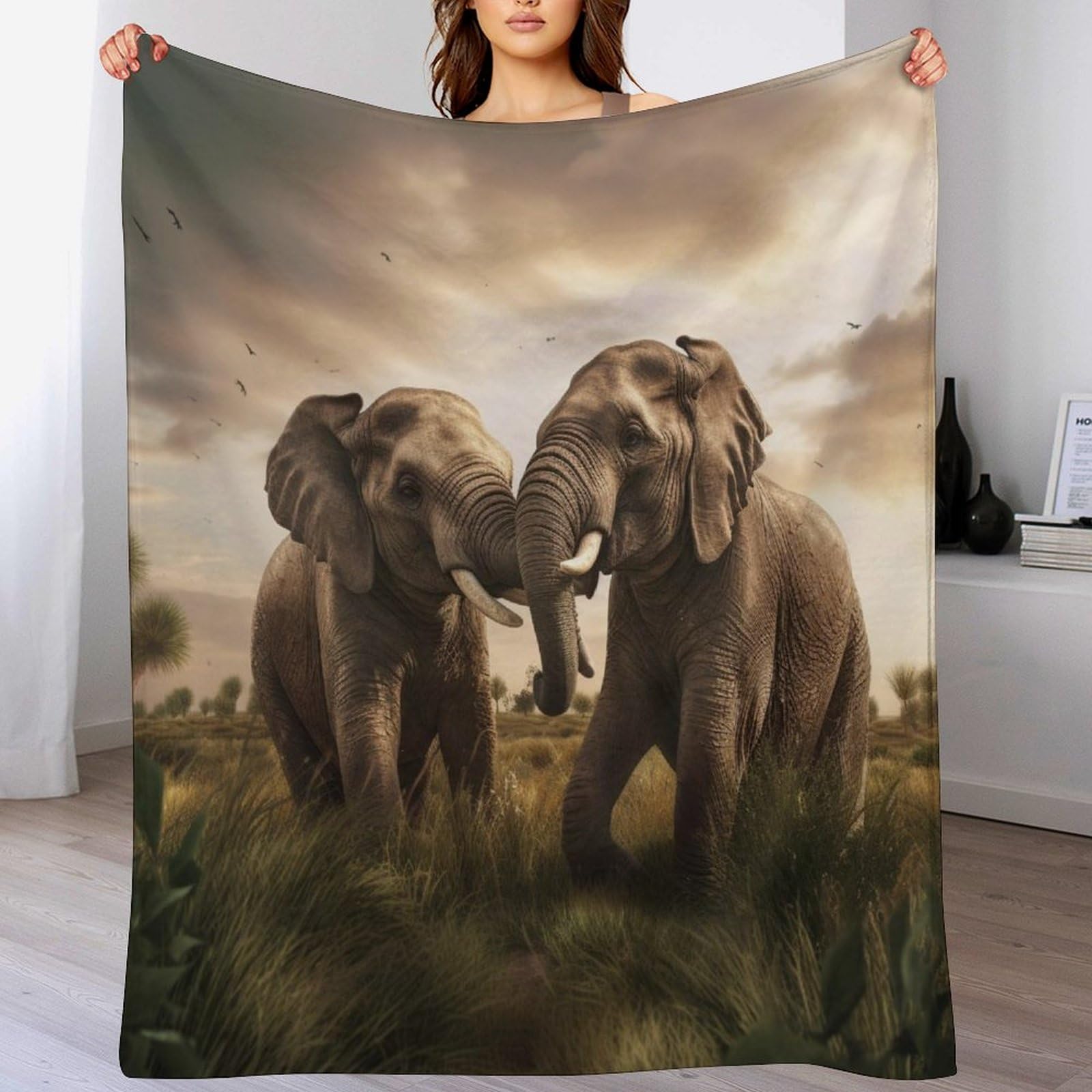 PAZZK Elephants Throw Blanket Printed Blanket for Kids Child Adults Soft Warm Flannel Solid Throw Blanket for Bed, Couch, And Travel（130×150cm）