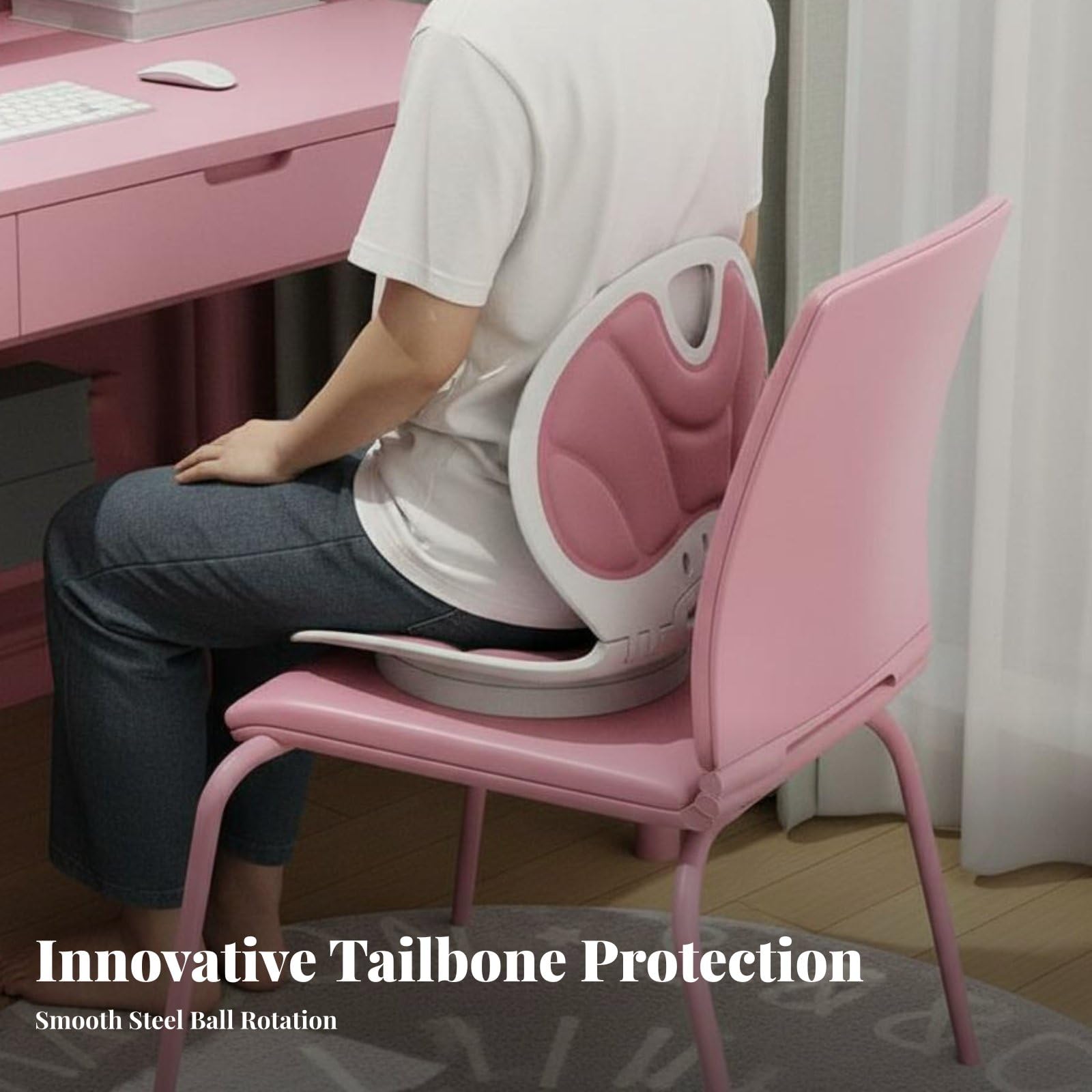 Cojín Ergonómico Cojín de Asiento Cojín Giratorio Almohada Lumbar Respaldo Transpirable con Apoyo Ergonómico Multizona Base Giratoria con Rodamientos