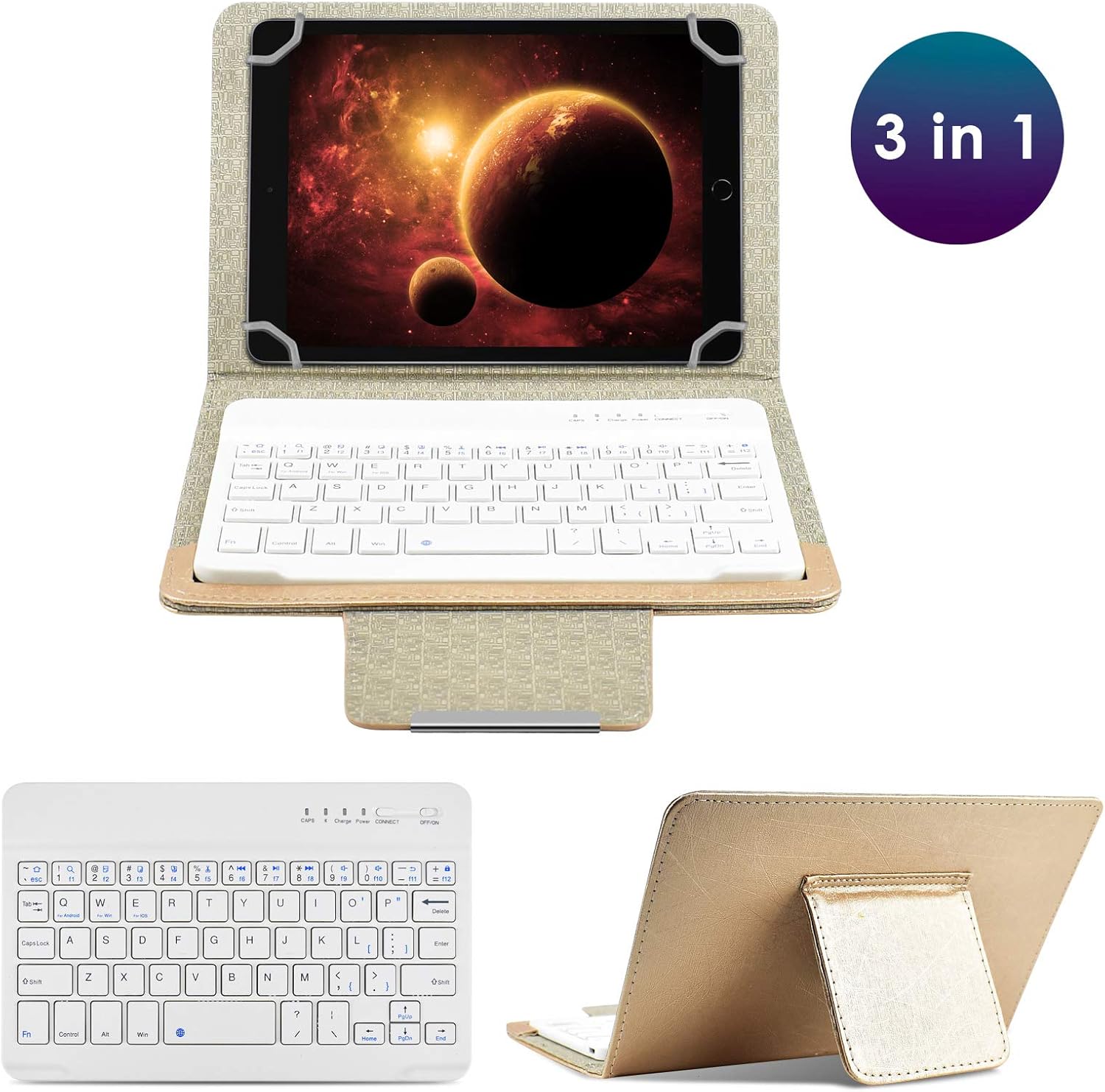 DETUOSI Universal 8.0 inch Android Tablet Case with Keyboard, Removable Wireless Bluetooth Keyboard + PU Leather Folio Book Cover + Stand, Travel Portable Sleeve for iOS/Android/Windows System Tablet - Image 2