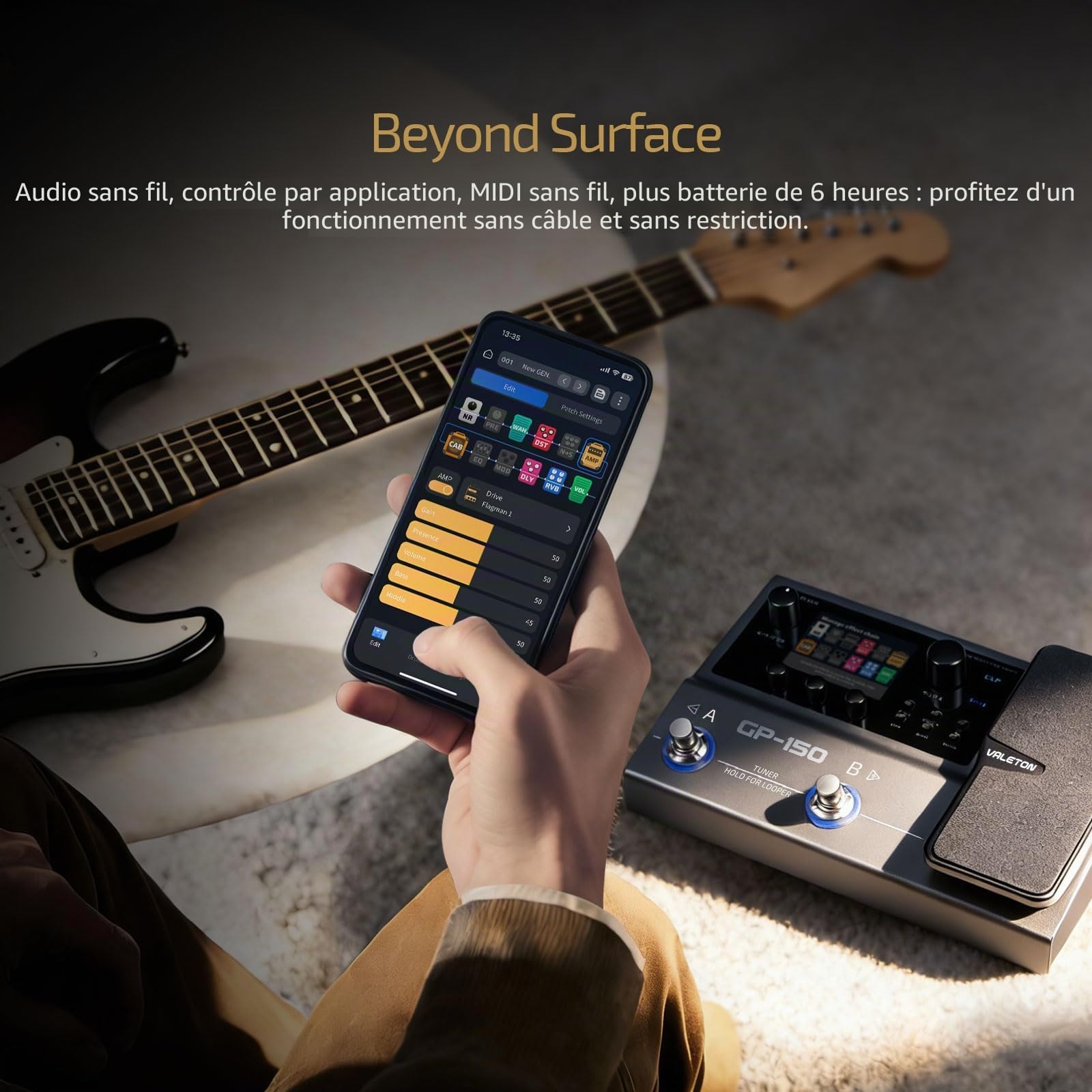 VALETON Processeur Multi-Effets avec 200+ Effets HD, Chargement IR/NAM, Looper 180s, Drums et BT GP-150
