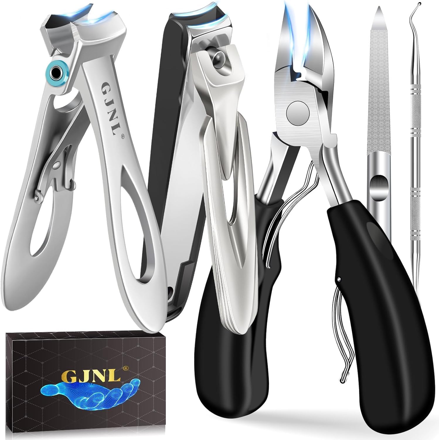 Toenail Clippers for Men Thick Nails - Wide Jaw Opening Very Sharp Toe Nail Clippers 5PCS