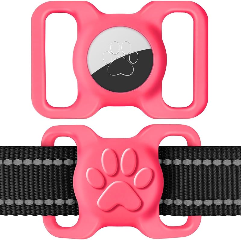 Suporte de Silicone para AirTag em Coleira de Cães Grandes, Hot-Pink, Dynmeow