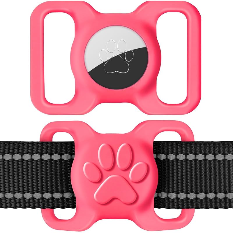 Suporte de Coleira para Apple AirTag Dynmeow para Cães Grandes e Extragrandes, Rosa-choque, 1 unidade