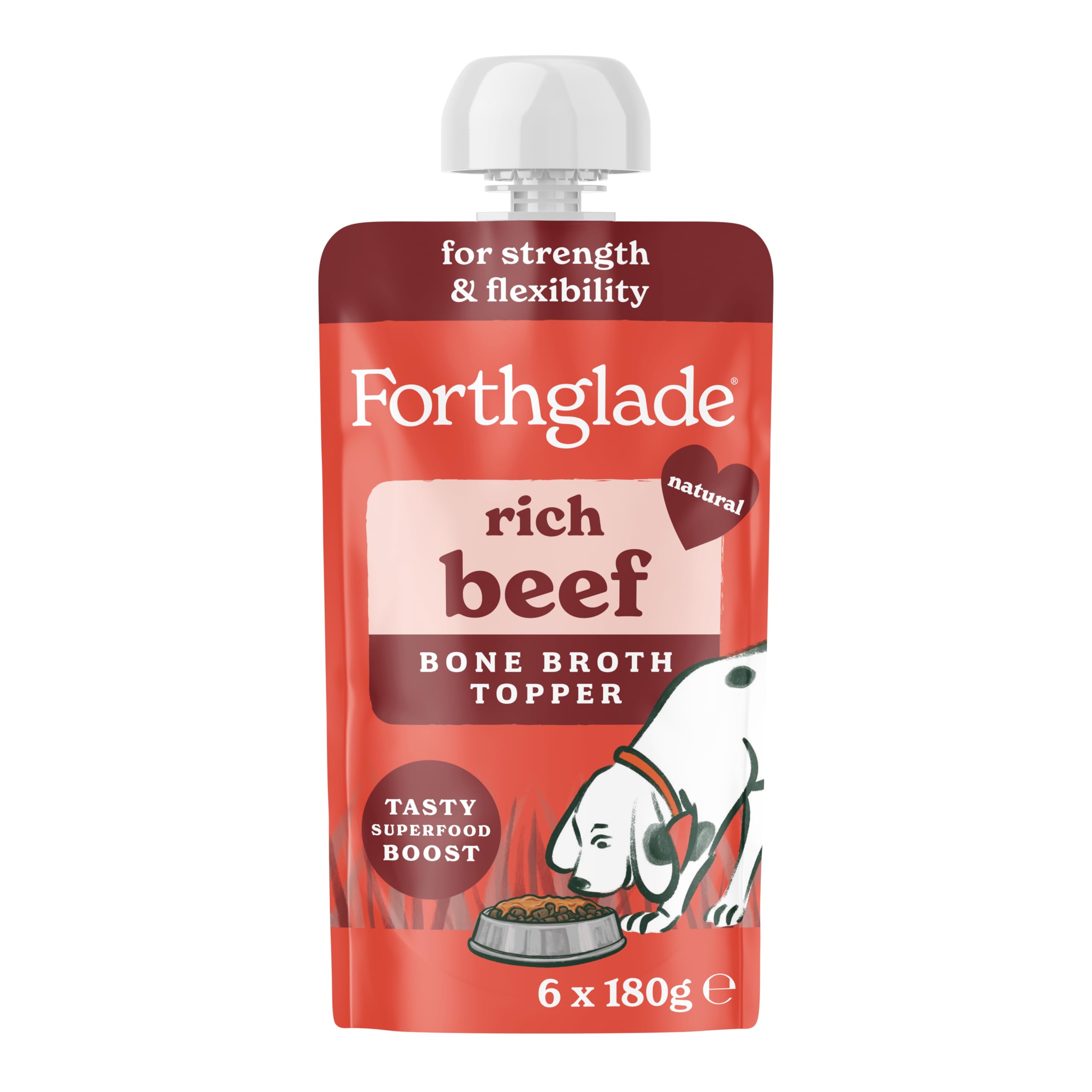 Forthglade Bone Broth for Dogs, Rich Beef (180g) Grain Free & Hypoallergenic, Natural Ingredients with Superfood Boost, Dry Dog Food Topper, Supports Everyday Well-Being, Ages 4+ Months