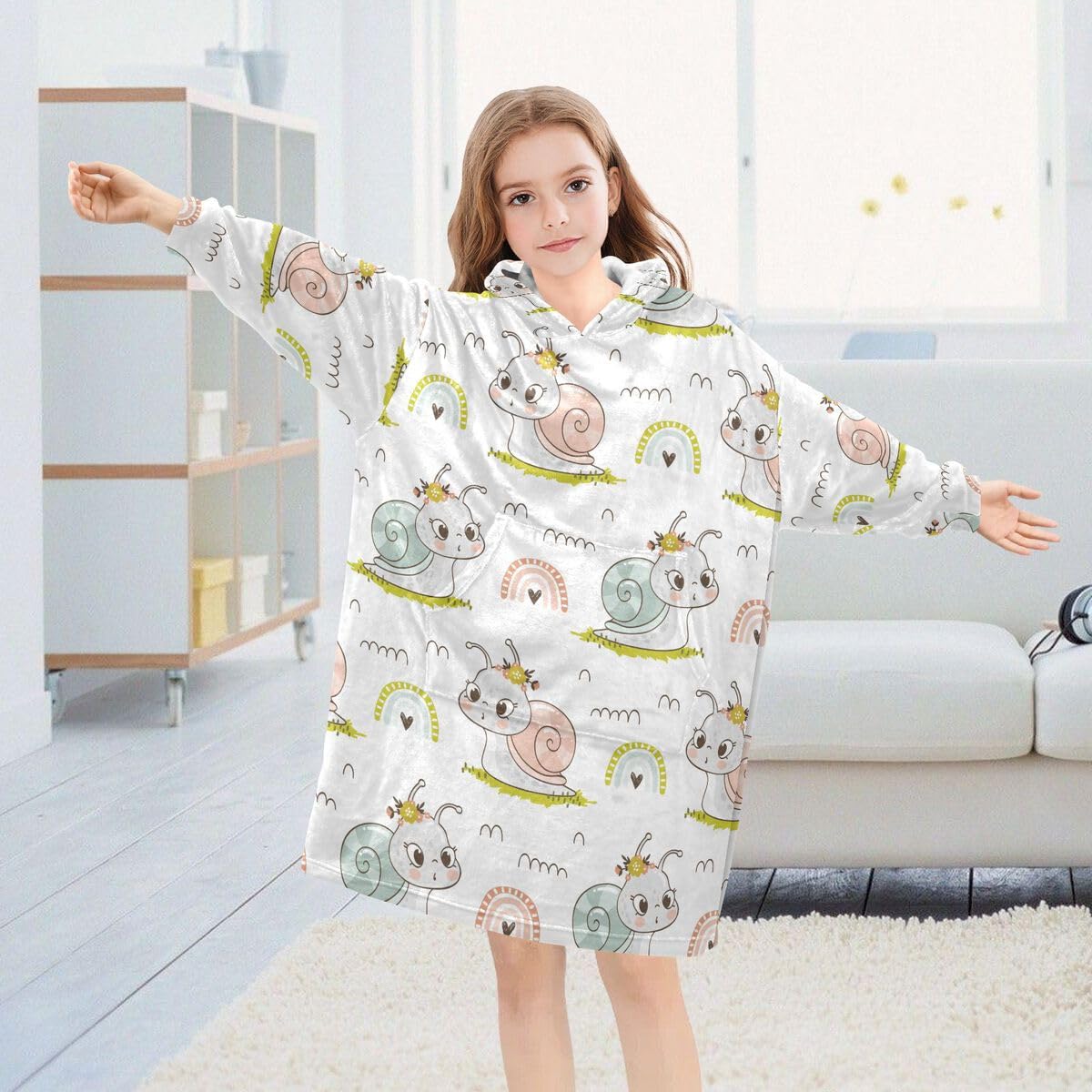 Mały ślimak tęczowy dziecięcy koc do noszenia bluza z kapturem oversize bluza koc pulower ślimaki dla chłopców i dziewcząt w wieku 3-14 lat, multi, 150-170