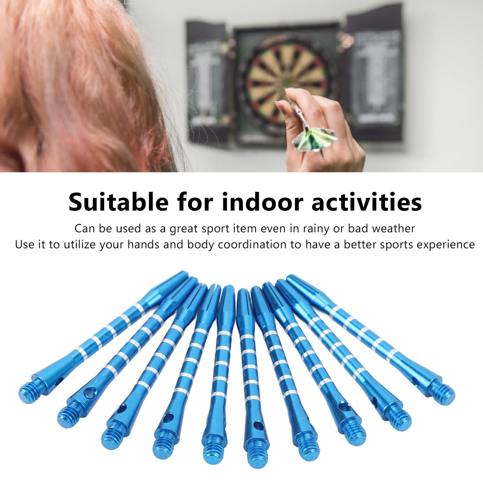 SPYMINNPOO 10pcs Shafts 53mm, Aluminum Alloy Shafts with Locking Hole Design, Suitable for Indoor Activity Replacement Harrows Accessories and Flights (Blue)