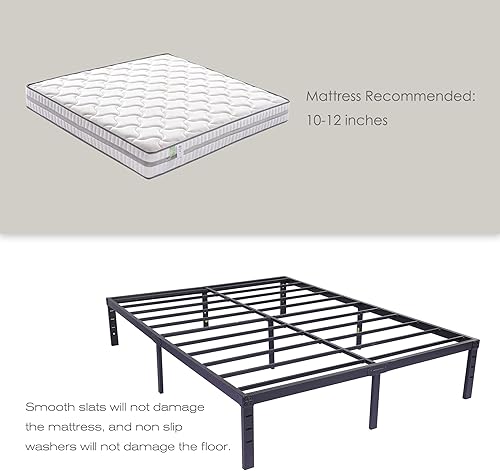 Miniatura 5 de RYR Marco de cama de plataforma de metal de 14 pulgadas, marco de cama matrimonial con base de colchón de listones de acero resistente, no necesita