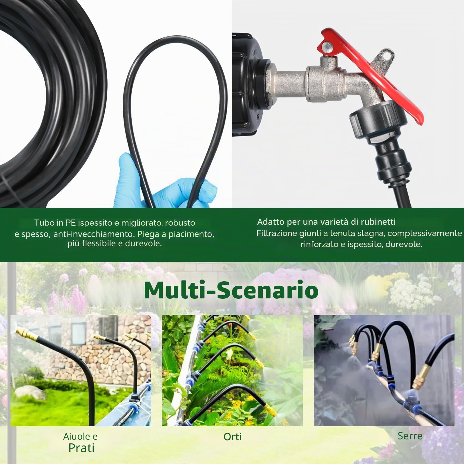 Acesome, sistema di irrigazione per giardino, sistema curvo a 360°, tubo di irrigazione, aiuola rialzata, prato, orto, fattoria (20 m con gioco da pavimento)