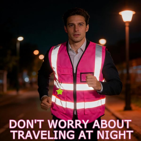 Touosy Gilet Alta Visibilità, Giubbotto Catarifrangente Diverse Tasche Gilet Alta Visibilità Uomo Riflettente a 360° Giubbotti di Sicurezza per Operai Edili Magazzinieri (Polvere Fluorescente) - 5