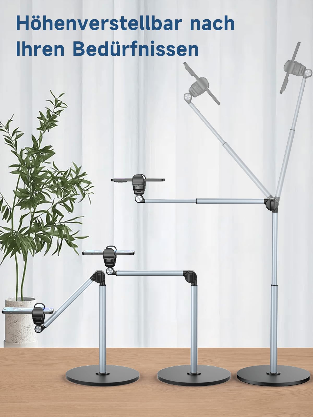 Mistriddle Schwerer Aluminium-Overhead-Handyständer – Verstellbares iPhone-Stativ für Overhead-Aufnahmen, Stabiler Halter zum Kochen, Basteln, Filmen und Malen – Ideal für Creator(Klemme)