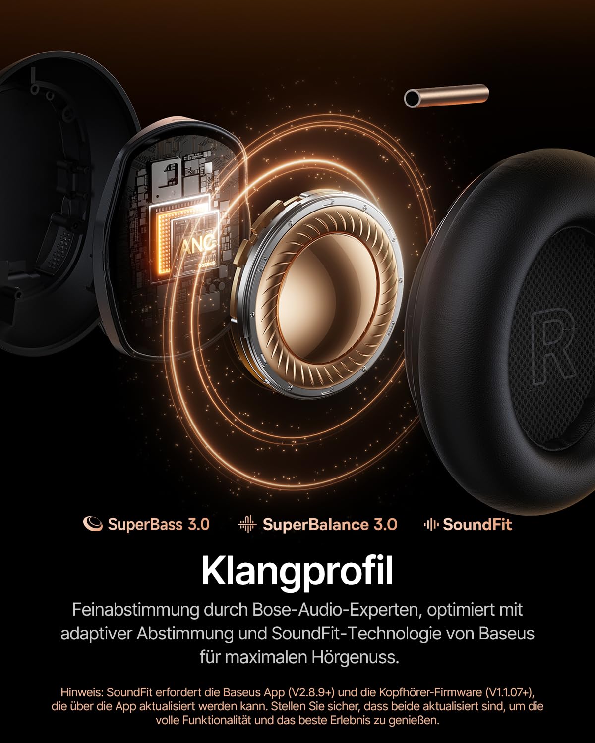 Baseus Inspire XH1 Over-Ear Kopfhörer mit Noise Cancelling -48 dB, Sound by Bose, Cloud-Komfort, Dolby Audio & Hi-Res für Unglaublich Dynamischen Sound, 100 Std. Spielzeit, Bluetooth 6.1, 5 Mikrofone