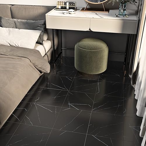 WESTICK 20 azulejos de vinilo para baño, despegar y pegar, color negro, autoadhesivos, azulejos de cocina, suelos laminados de linóleo impermeables