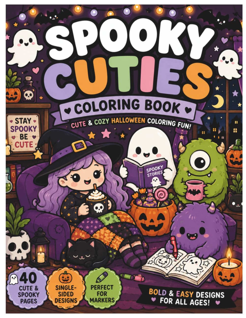Spooky Cuties Coloring Book: Cute Ghosts, Friendly Monsters, Witches & Halloween Coloring Fun