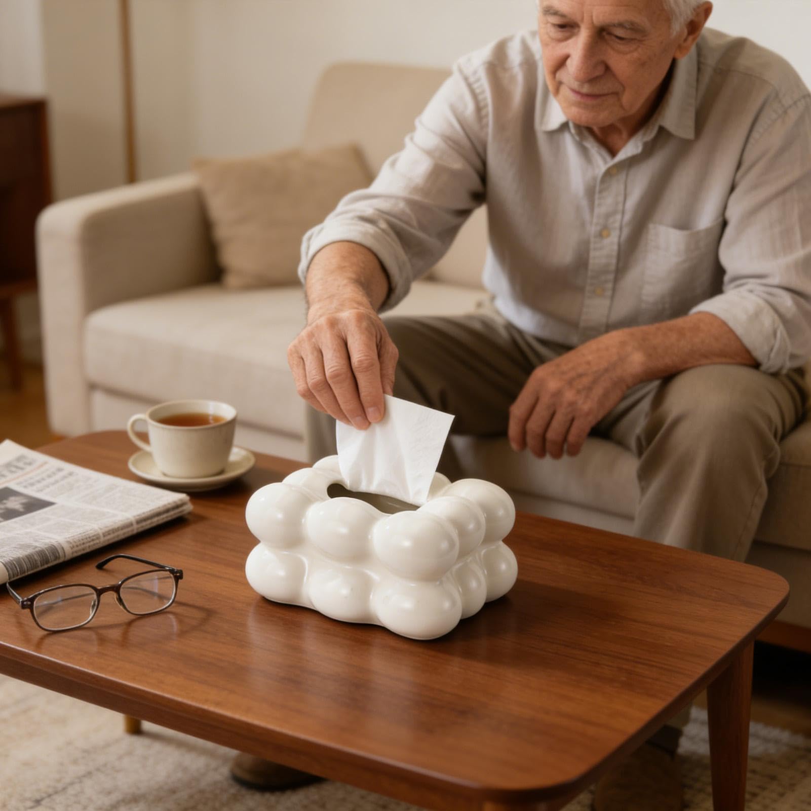 Portapañuelos Cubo Decorativo con Diseño Algodón de Azúcar Estético