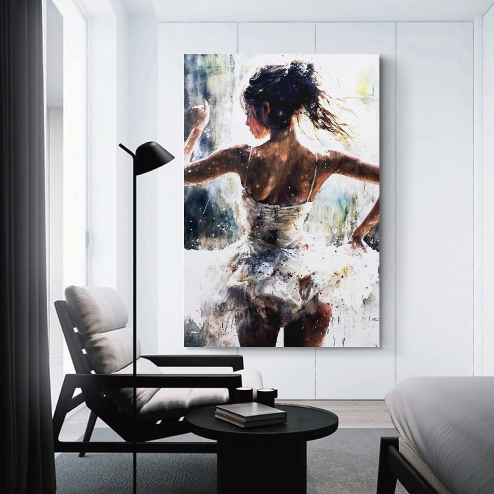 Junmoney Ballerina in White Tutu Room Decor Wall Art, 20x30inch(50x75cm), for Bedrooms, Workspaces And Everyday Interiors, An Adaptable Decor Piece for Home Use