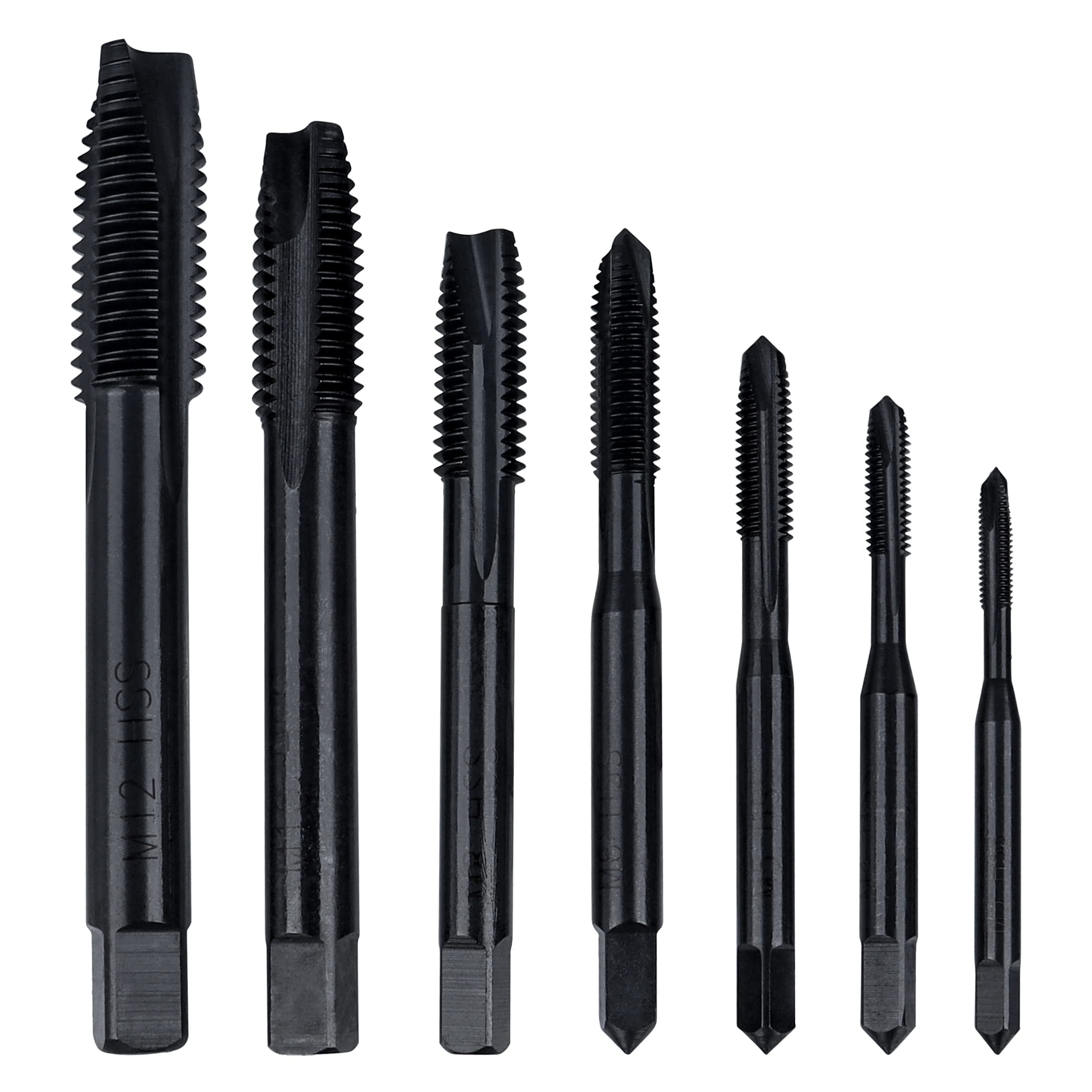 7Pcs Thread Tap Set Metric Spiral Point Taps Nitriding Coated Machine Screw Drill Tap Bits Thread Tapping Tool - M3 M4 M5 M6 M8 M10 M12