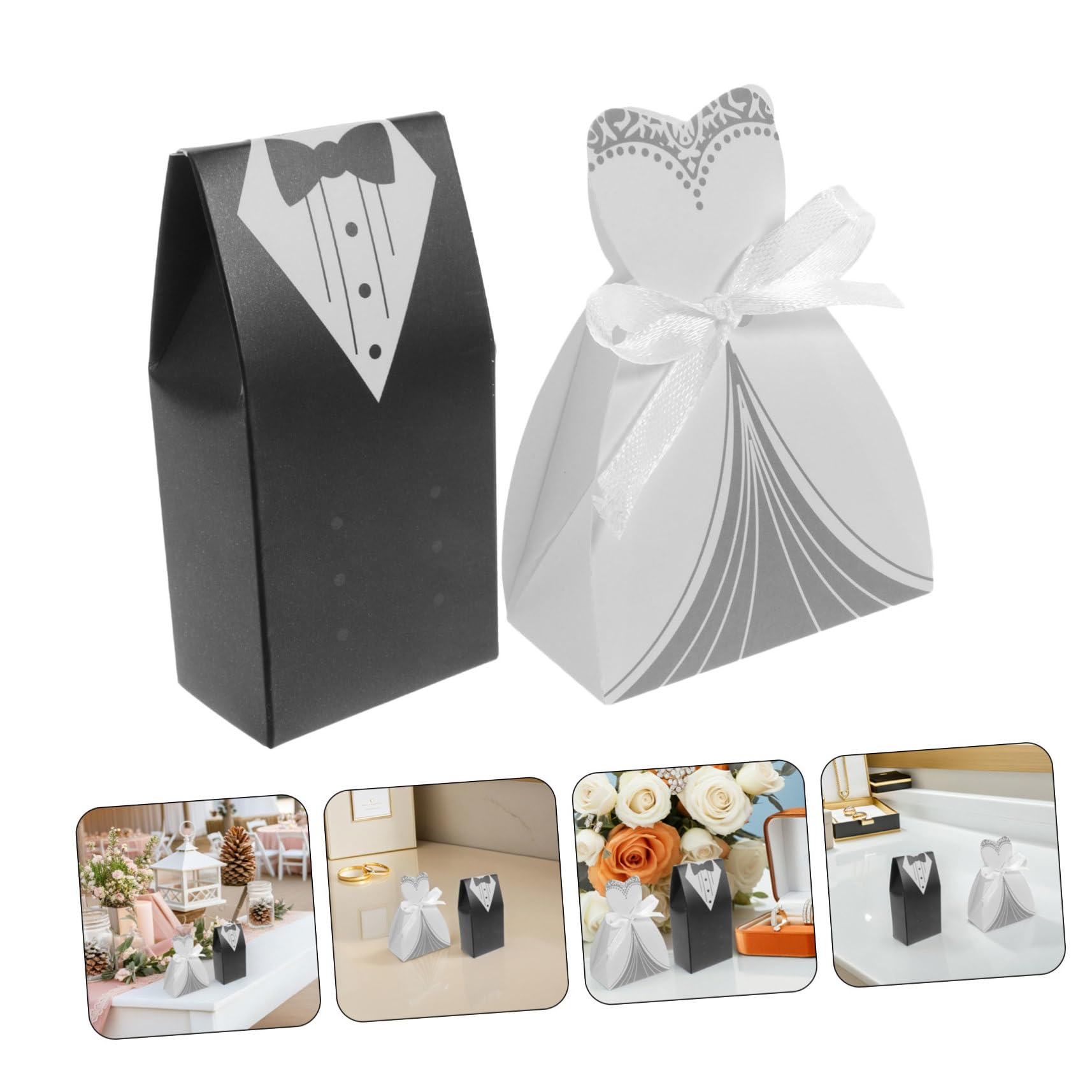 WHAMVOX 200 Stück Hochzeit Süßigkeiten Geschenkboxen aus Papier Elegante Braut und Bräutigam Form Robuste Klappboxen als Tischdeko und Gastgeschenk für Hochzeitsfeier Vielseitig Einsetzbar
