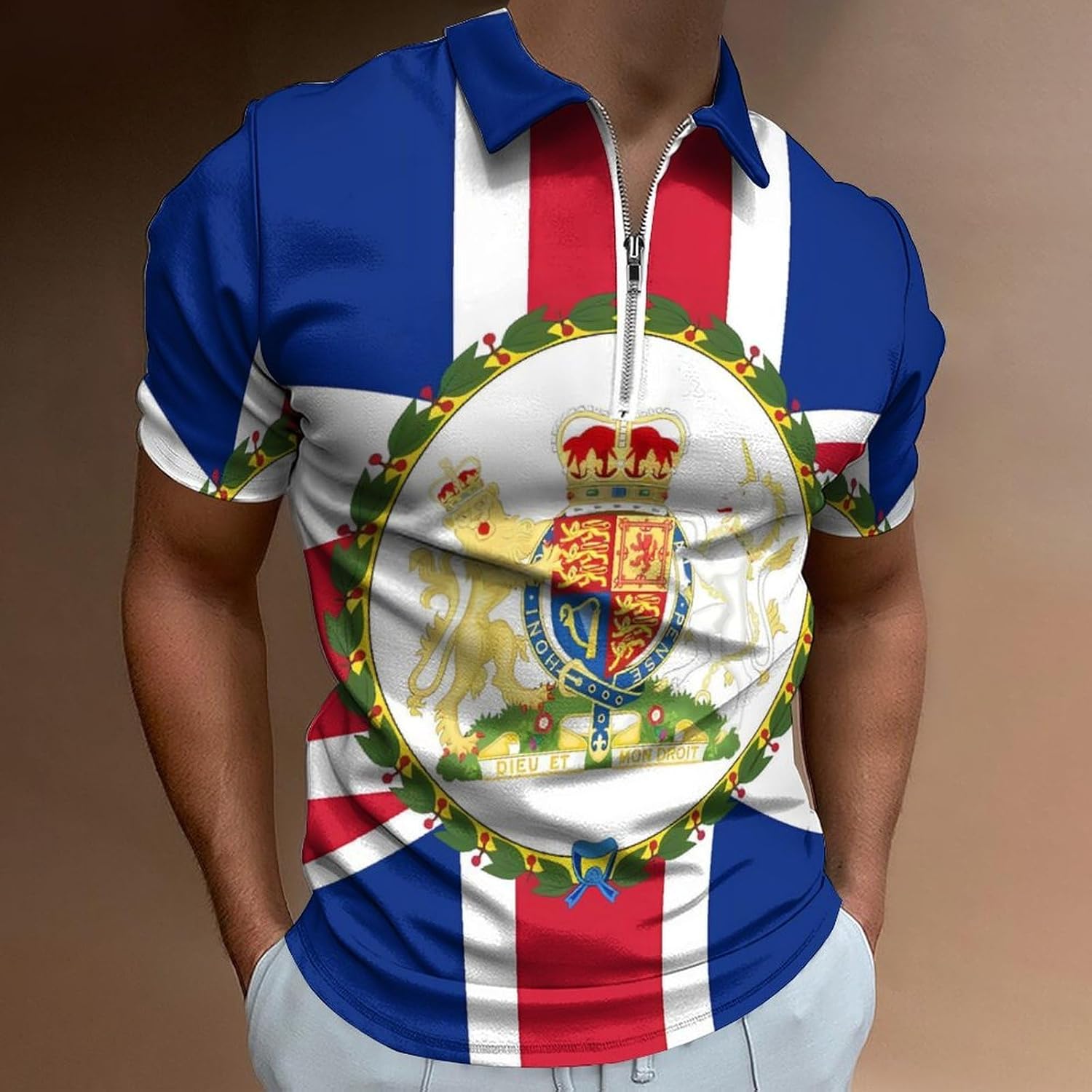 Union Jack British Flag UK Men's Polo Shirts Golf Short Sleeve Tops | Casual Workout,Golf T-Shirt,Zippered Tee,Collared,Print