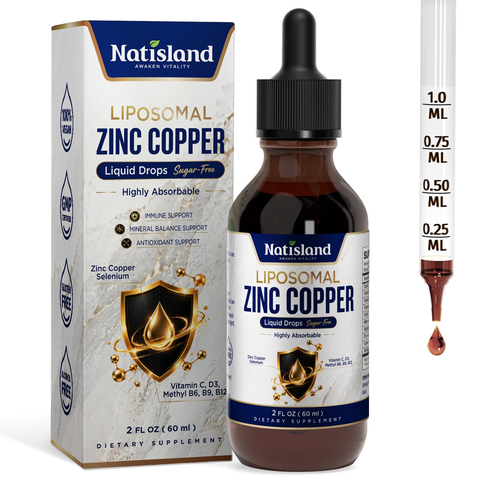 Liposomal Zinc Picolinate 30mg Copper Selenium Liquid Drops for Adult & Kid