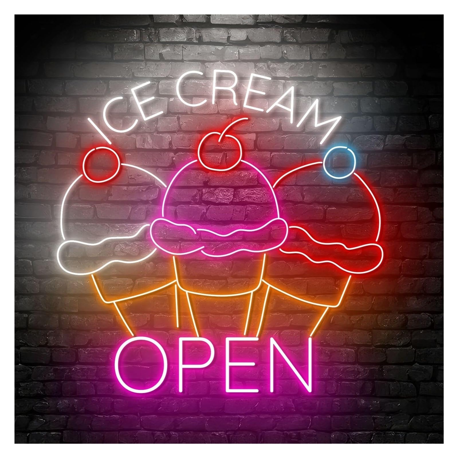 Hanging Art Neon Signs "Ice Cream Open"Neon Sign Led Light Store Wall Art Home Decor Storefront Window Display Business Entrance 60cm