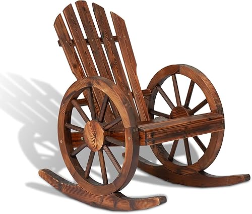 Kinpaw Mecedora para exteriores con rueda de carro, juego de balancines para patio con diseño de listones y respaldo de gran tamaño, silla mecedora