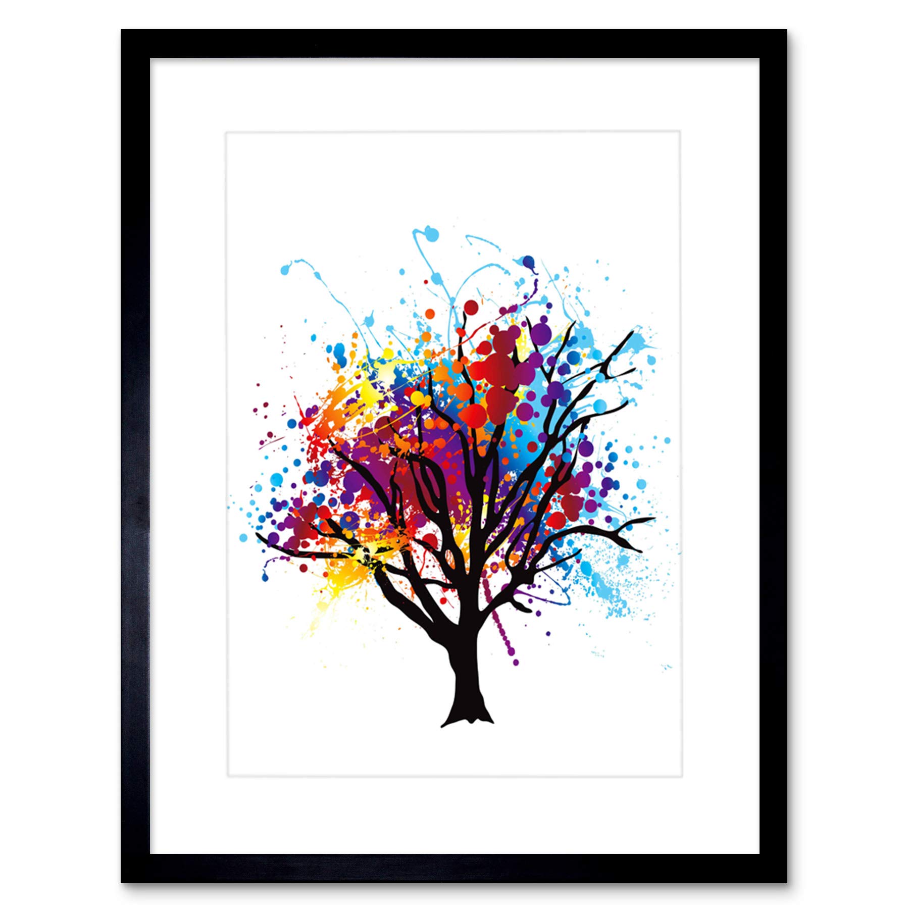 Artery8 Framed Art Print - Abstract Tree Rainbow - 12x16"