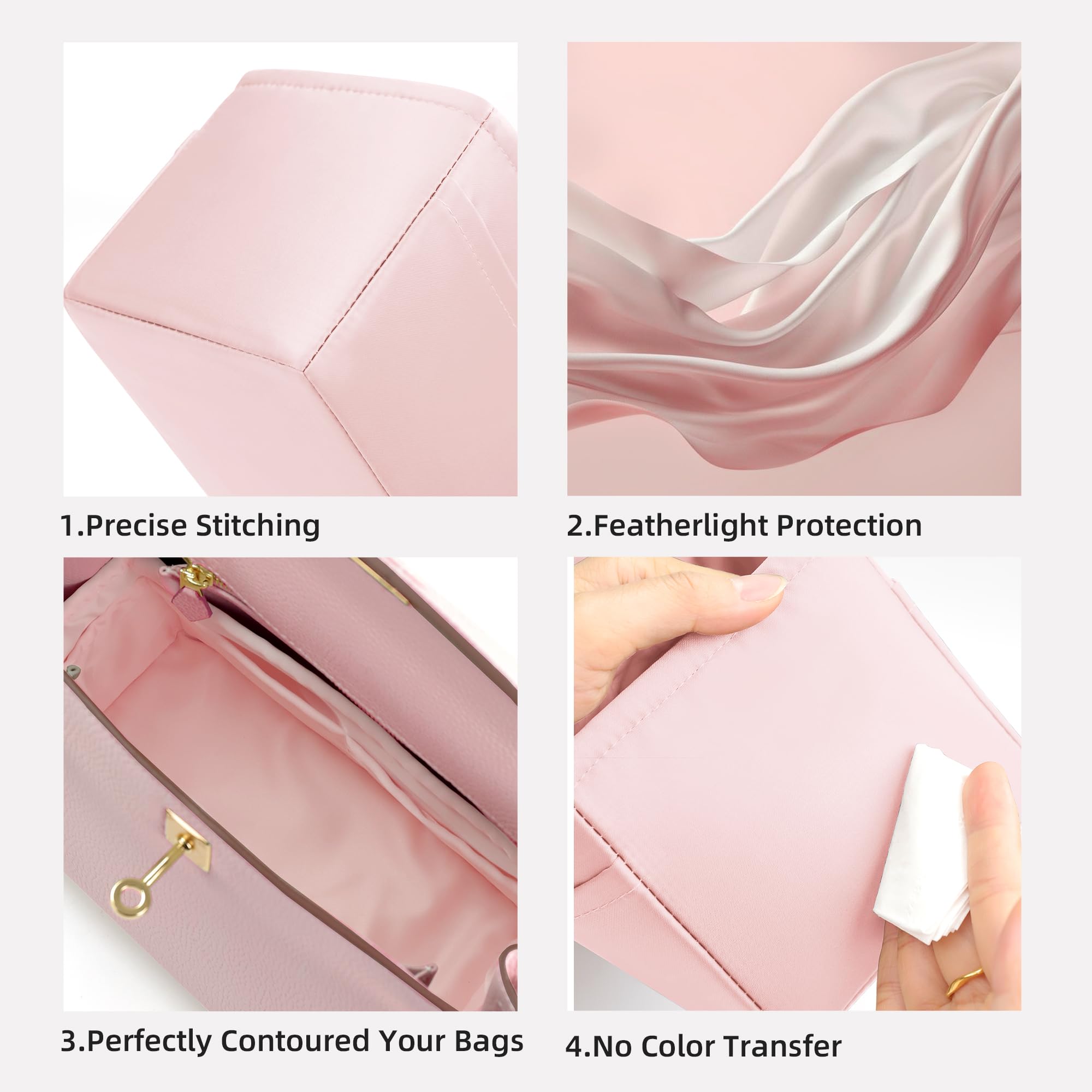 DGAZ Organizador de Bolso de Seda Premium, Inserto Ligero para Birkin 20/25/30/35/40/45/50, Forro Interior Elegante que Protege y Organiza (Rose Sakura, BK30)