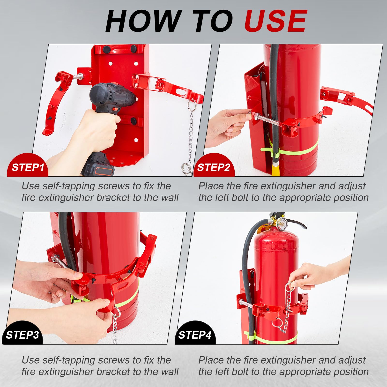 Zonon Soportes de metal resistentes para extintor de incendios, soporte de pared para extintor de incendios para el hogar, garaje, escuela, RV, vehículo, barco, camión (2 piezas, 10 libras)
