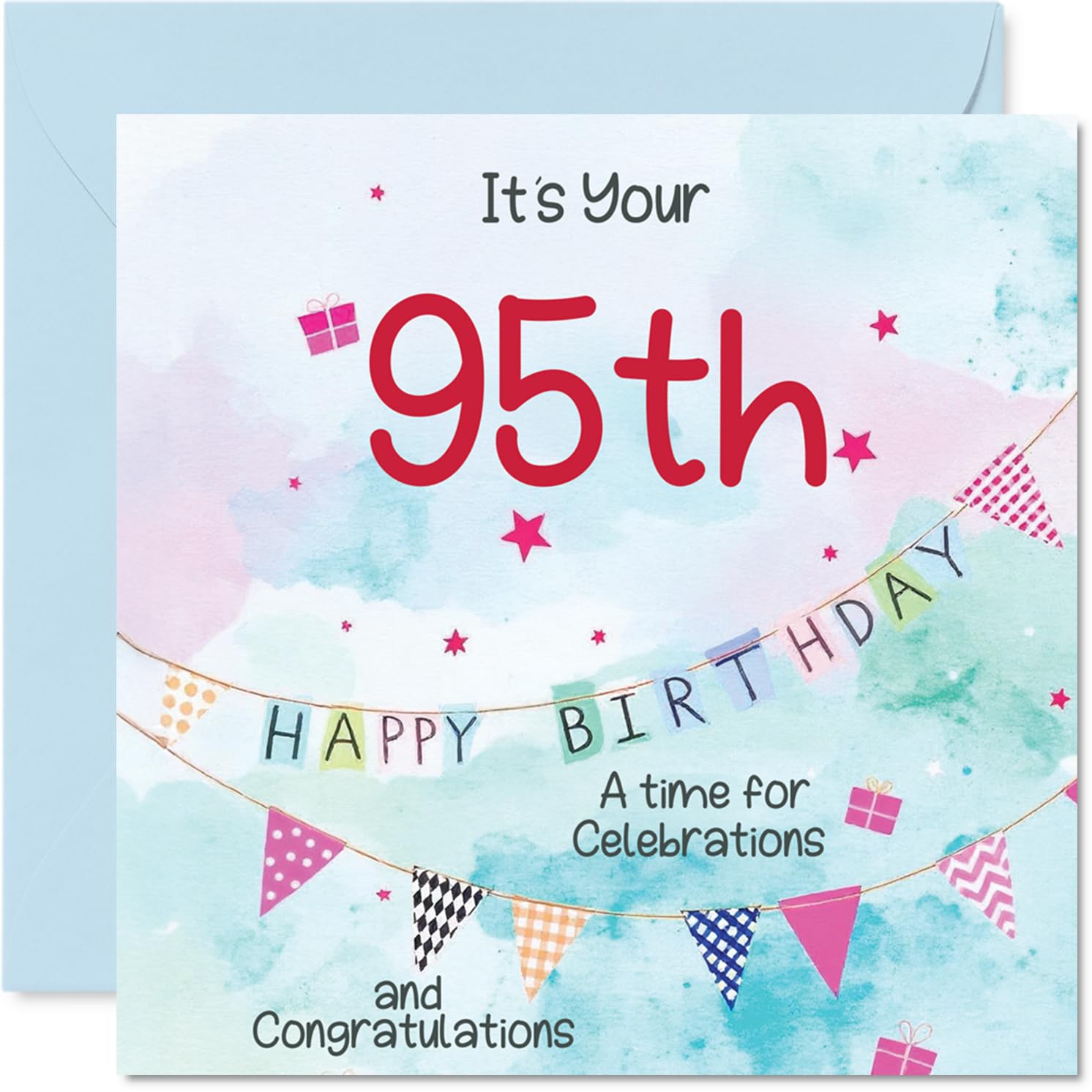 95th Birthday Cards for Men - Party Bunting - Happy Birthday Card for 95 Year Old Man Uncle in Law Uncle Step Dad Husband, 145mm Bday Greeting Cards