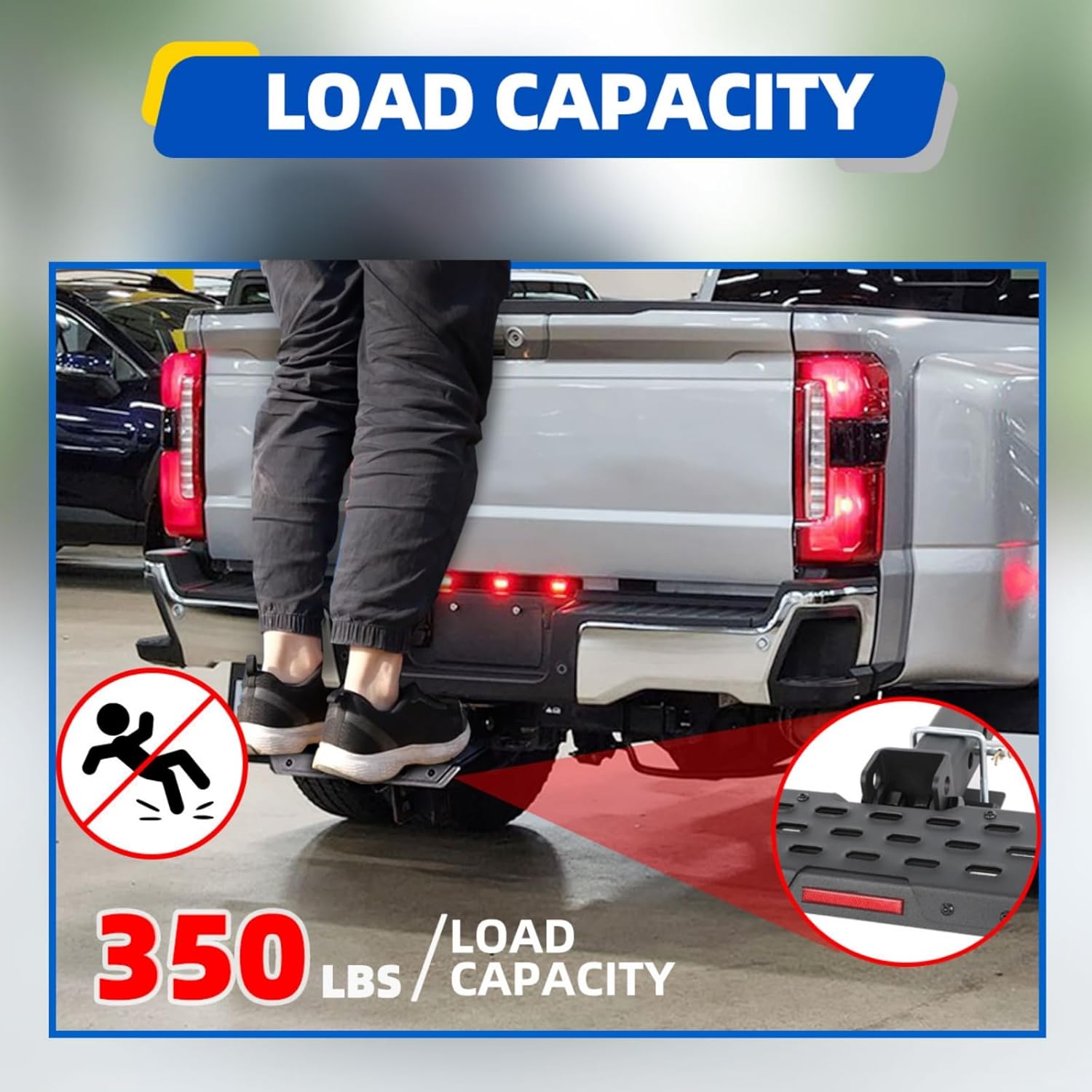 Nixon Offroad Universal Hitch Step for 3 Inch Receiver, Black Anti Slip Rear Bumper Guard with Adapter, Adjustable Length & Height Truck Step for Pickup Trailer Tow Car SUV, Capacity 350 LBS