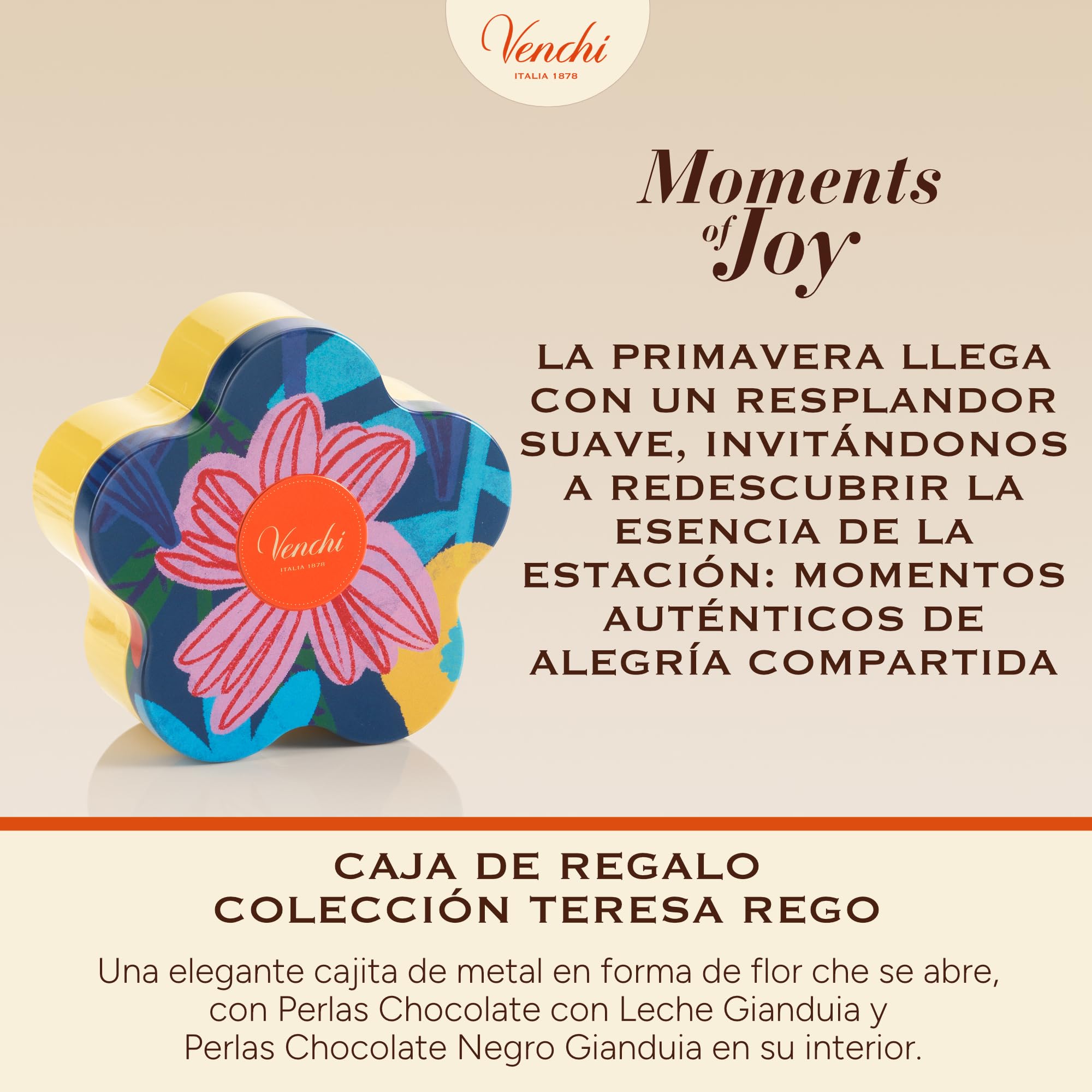 Venchi - Lata con Forma de Flor, 60 Gr, 5 Bombones Perla, Sin Gluten, Colección de Primavera Venchi, Idea de Regalo para el Día de la Madre