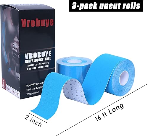 Miniatura 2 de Cinta de kinesiología 3 rollos  Cinta de kinesiología cinética sin cortar resistente al agua de 16 pies para dolor de rodilla, codo y hombro