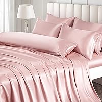 Vista 46 de Ersmak Juego de funda de edredón de satén de 6 piezas, tamaño matrimonial/queen, de lujo, con 1 funda de edredón suave, 4 fundas de almohada Queen