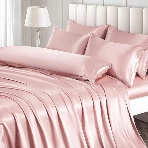 Miniatura 46 de Ersmak Juego de funda de edredón de satén de 6 piezas, tamaño matrimonial/queen, de lujo, con 1 funda de edredón suave, 4 fundas de almohada Queen
