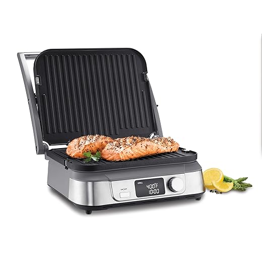 Cuisinart Electric Griddler FIVE Countertop Grill, Enjoy 5-in-1 Functions Including Panini Press, LCD Display, Wide Temperature Range, and Sear Function, Nonstick Plates, GR-5NAS, Stainless Steel