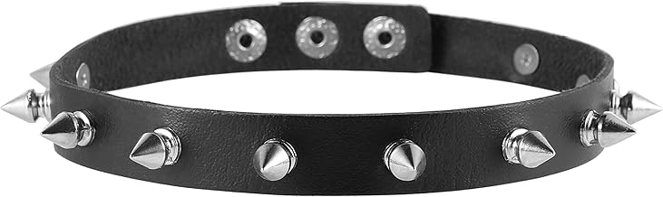 Best HZMAN Fashion Women Men Cool Punk Goth Metal Spike Studded Link Leather Collar Choker Necklace Review 