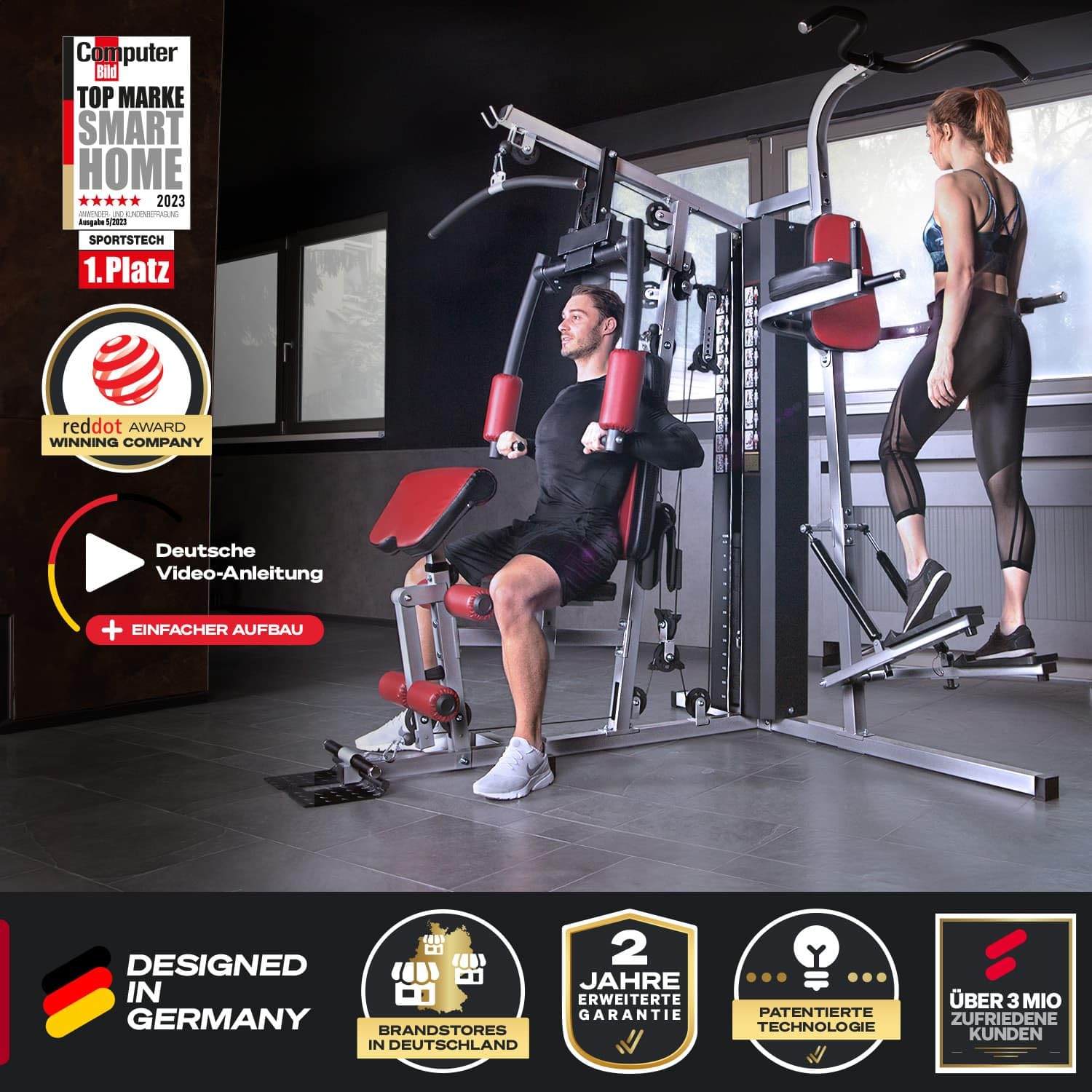 Sportstech Kraftstation für Zuhause HGX150/HGX200, Multifunktions-Homegym mit Latzug, Butterfly, Stepper & Powertower, Fitnessstation, 70kg Trainingsgewicht für Ganzkörpertraining & Muskelaufbau