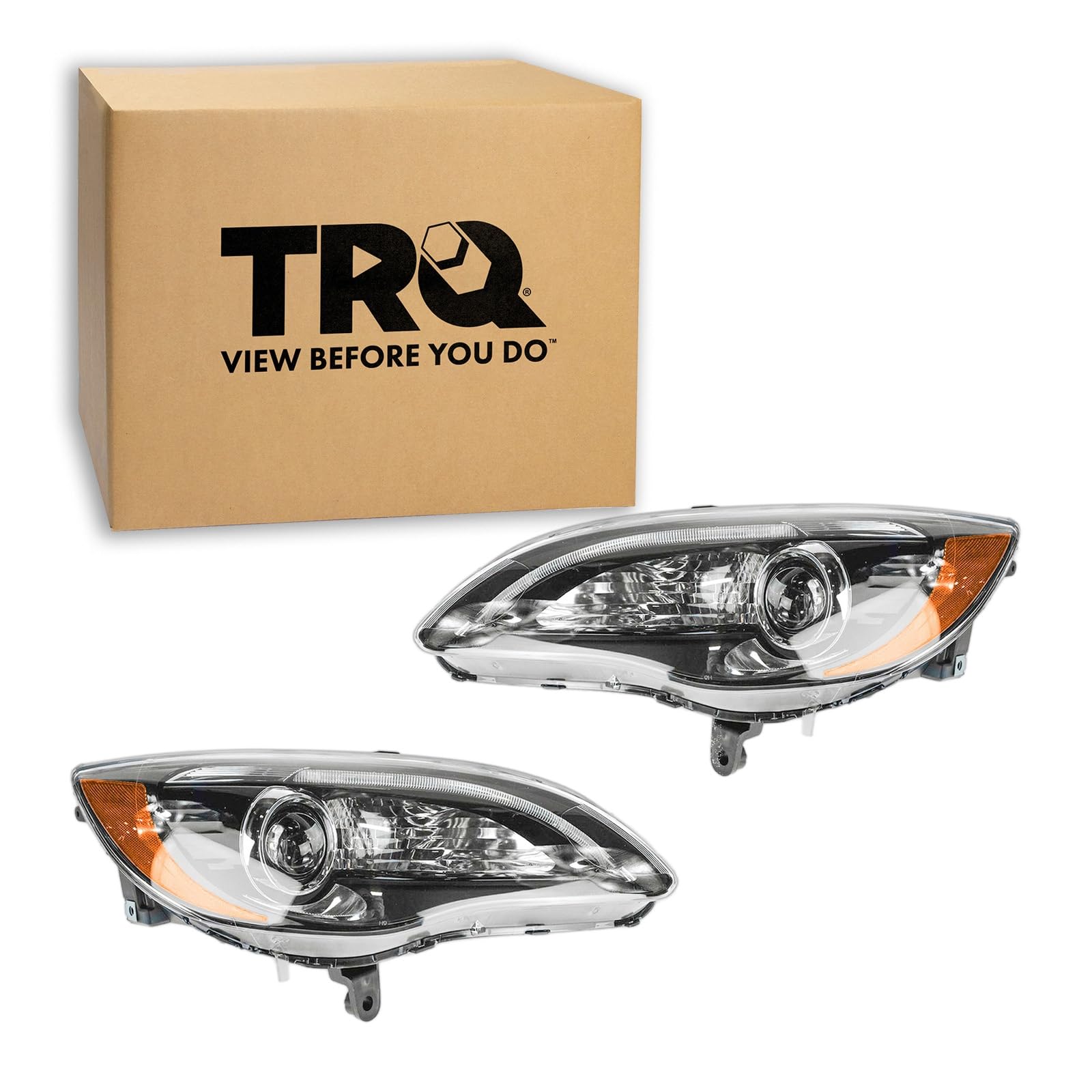 TRQ Headlight Assembly Set CH2518141 CH2519141 Compatible with 2011-2014 Chrysler 200