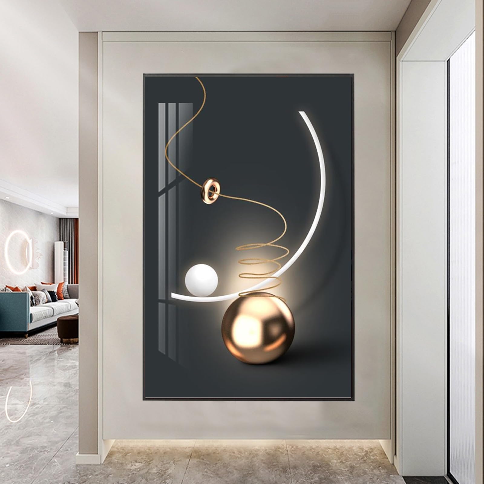 Decorative Breaker Box Cover,Hide Wall Mounted Electrical Panel Cover,Modern Geometric Art Wall Hanging Painting,Fuse Box Covers for Living Room and Office (Black J,70x140cm/27.6x55.1in)